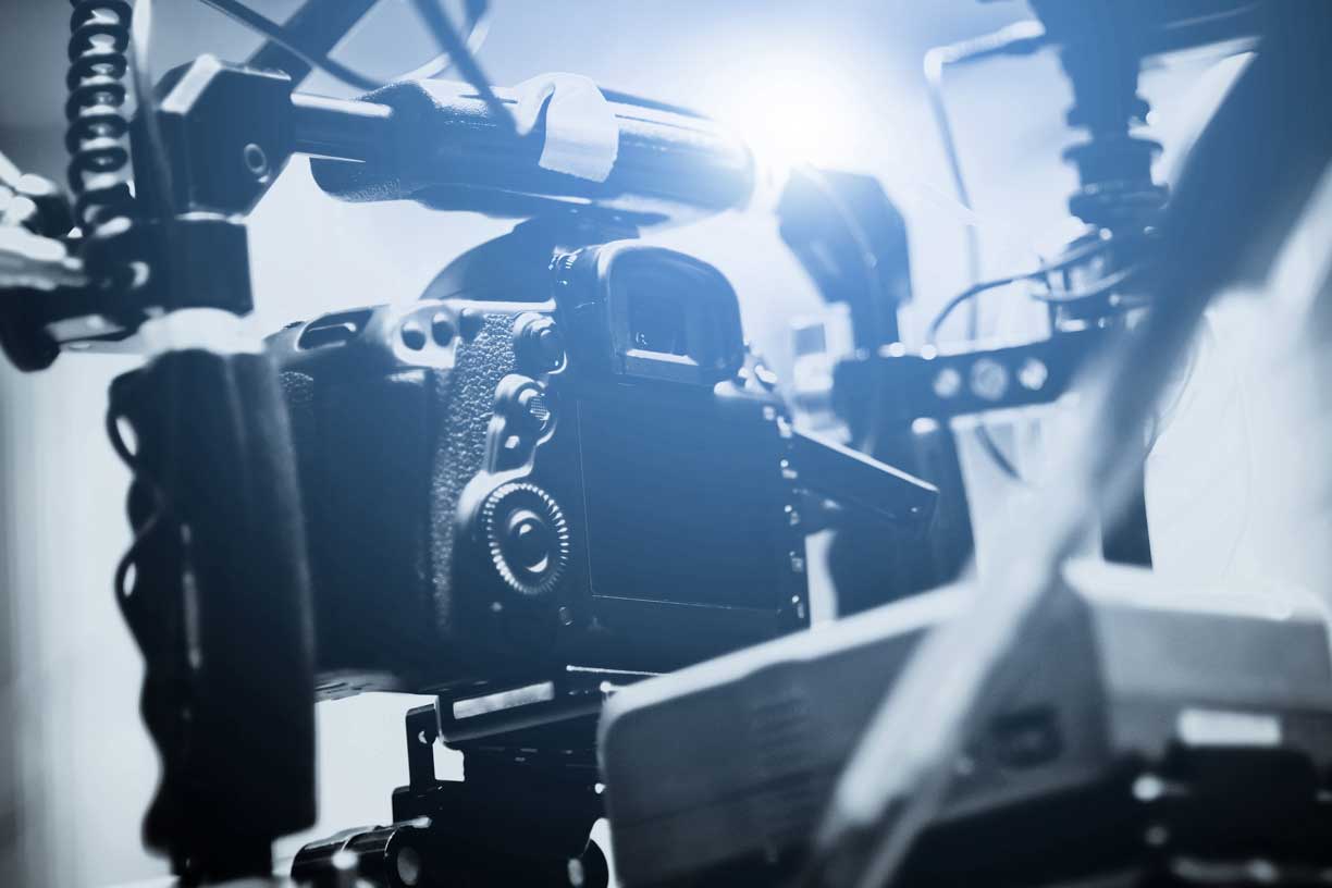 Professional video camera on production rig